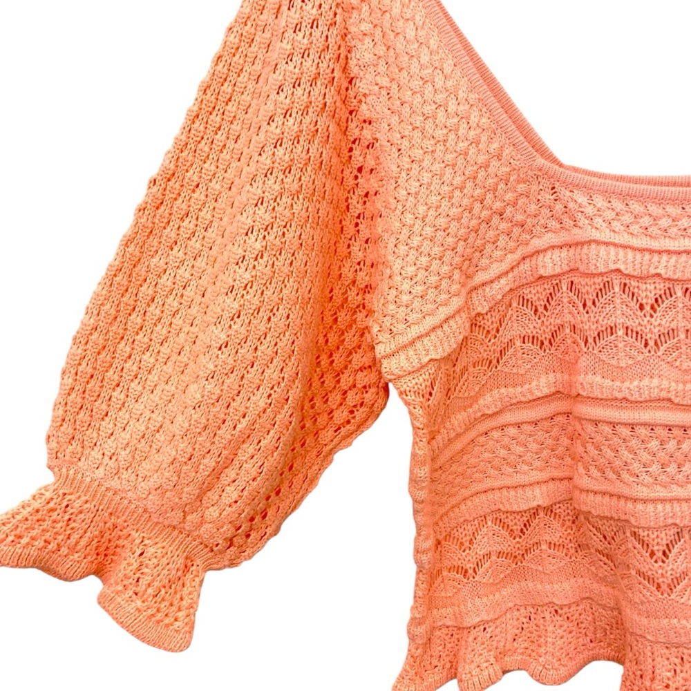 NWT Urban Outfitters Bibi Crochet Sweater Cropped Puff Sleeves SZ XL - Picture 5 of 6